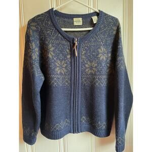 Vintage 90s Y2K Gap Size S Blue Wool Full Zip Cardigan Sweater Snowflake Pattern